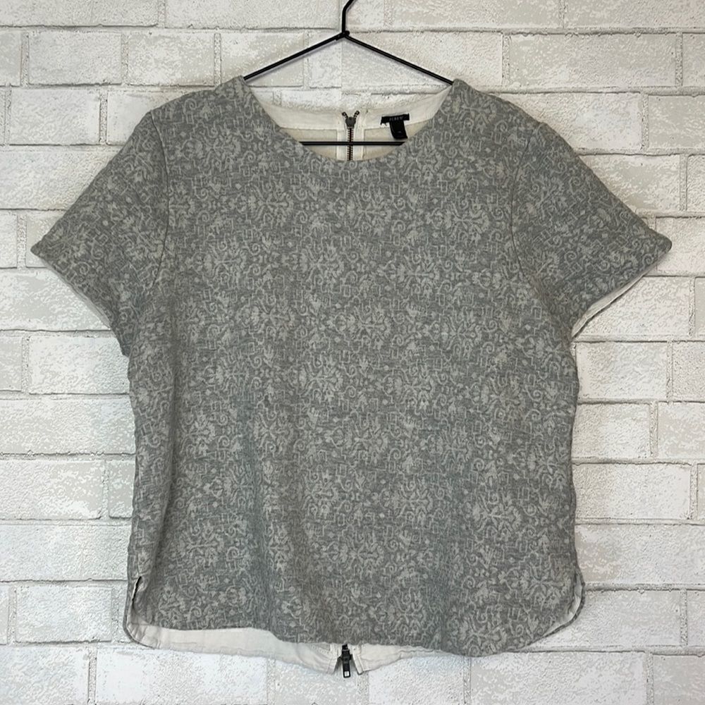 J. Crew Zip Back Brocade Short Sleeve Blouse XL